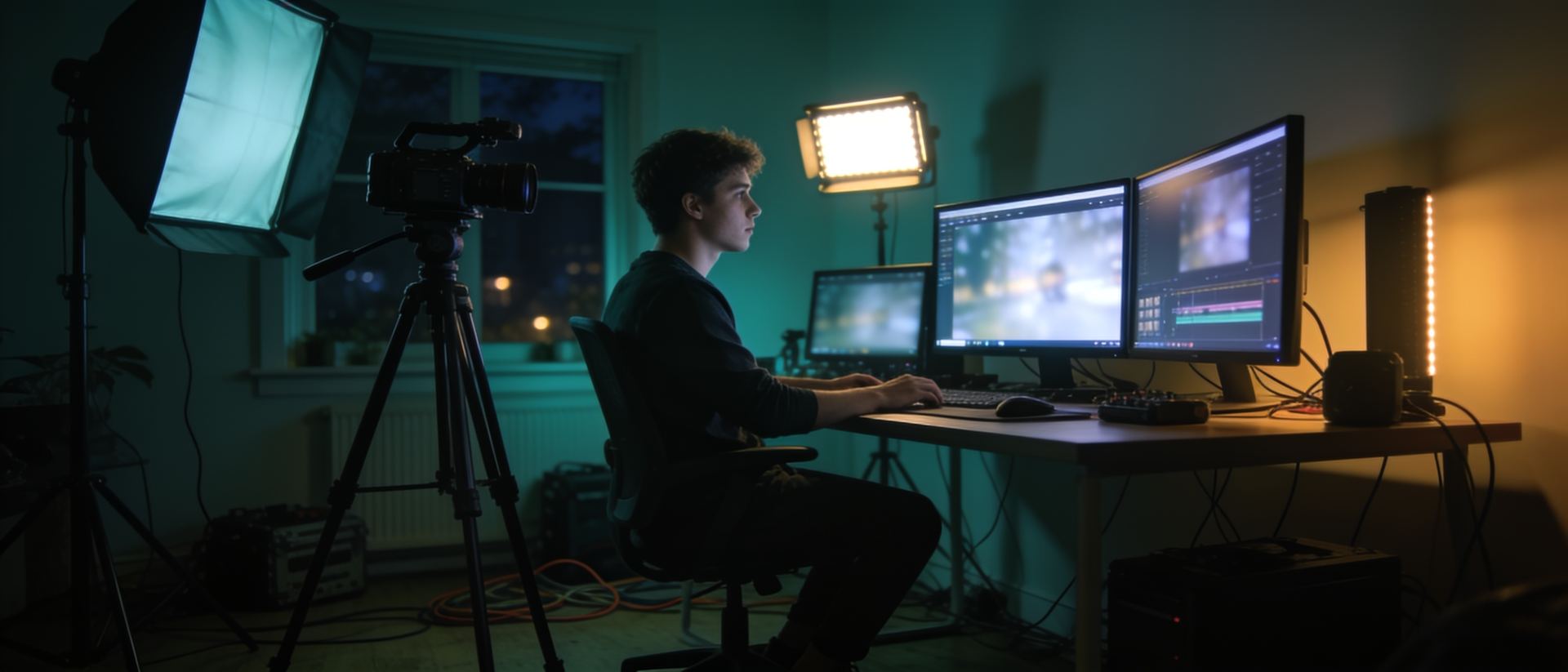 A creator studio at night